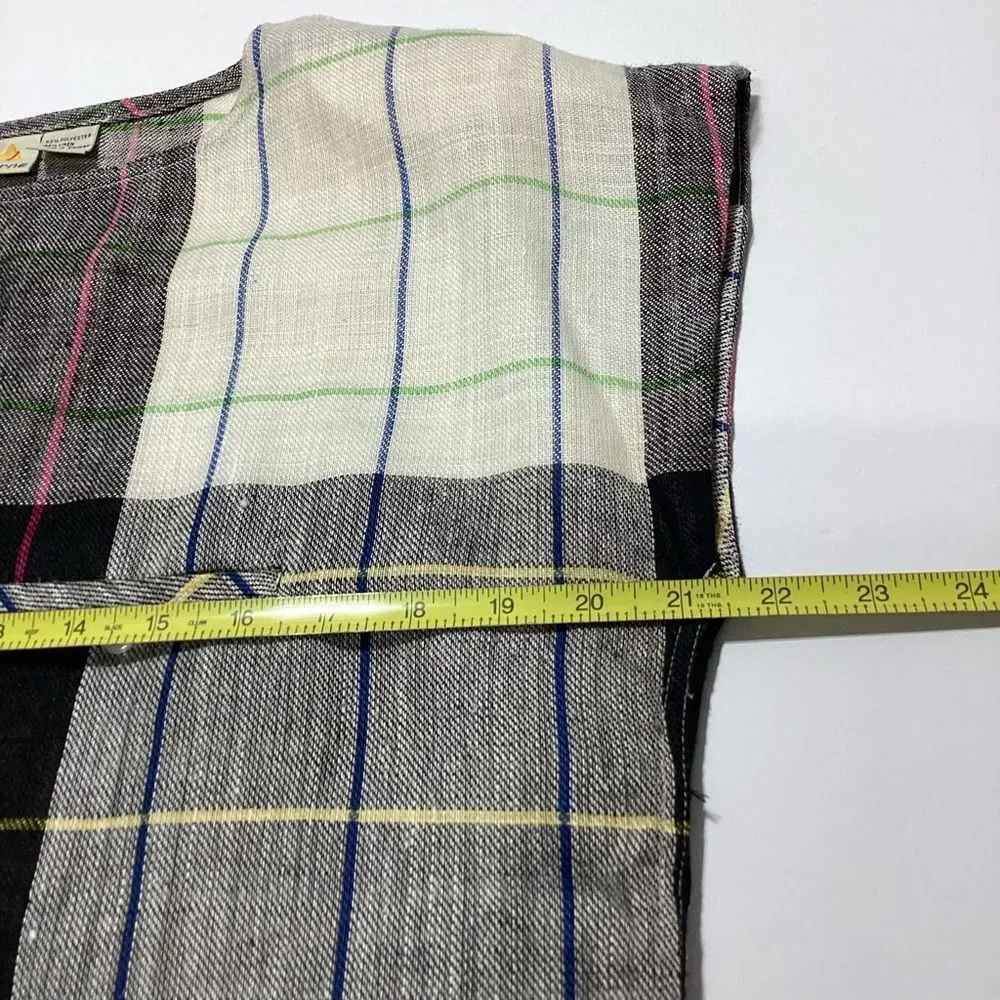 Vintage Liz Claiborne Linen Blouse Size 12 Black White Gray Plaid Grid Print - Picture 8 of 9